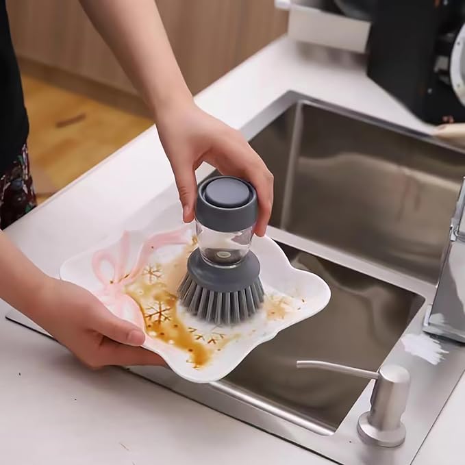Dishwashing Brush with Soap Dispenser. Multi Functional Press Type Dishwashing Brush.for Dishwashers and Pans.Kitchen Detergent Dishwashing Brush.Very Durable.