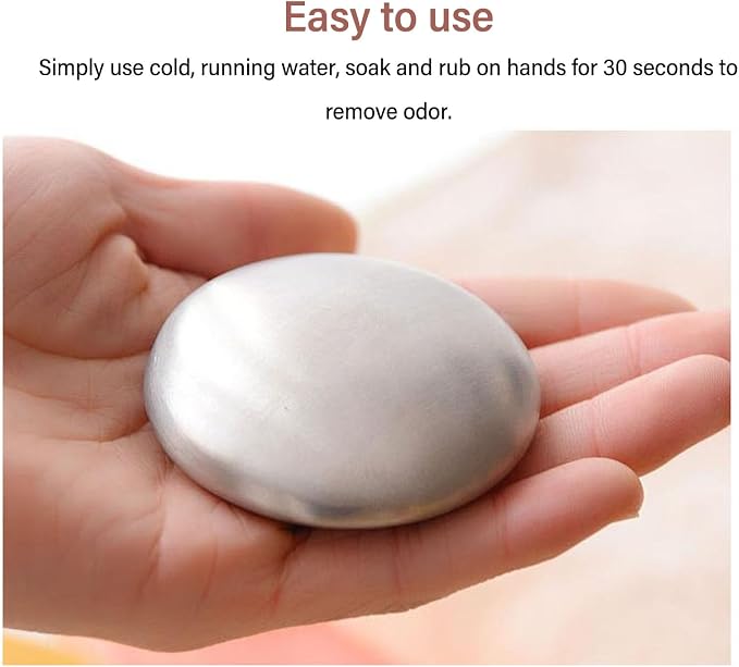 Stainless Steel Soap, Premium 304 Food Grade Odor Eliminator Bar for Kitchen Hands Fishermen Chefs 6.5x5cm
