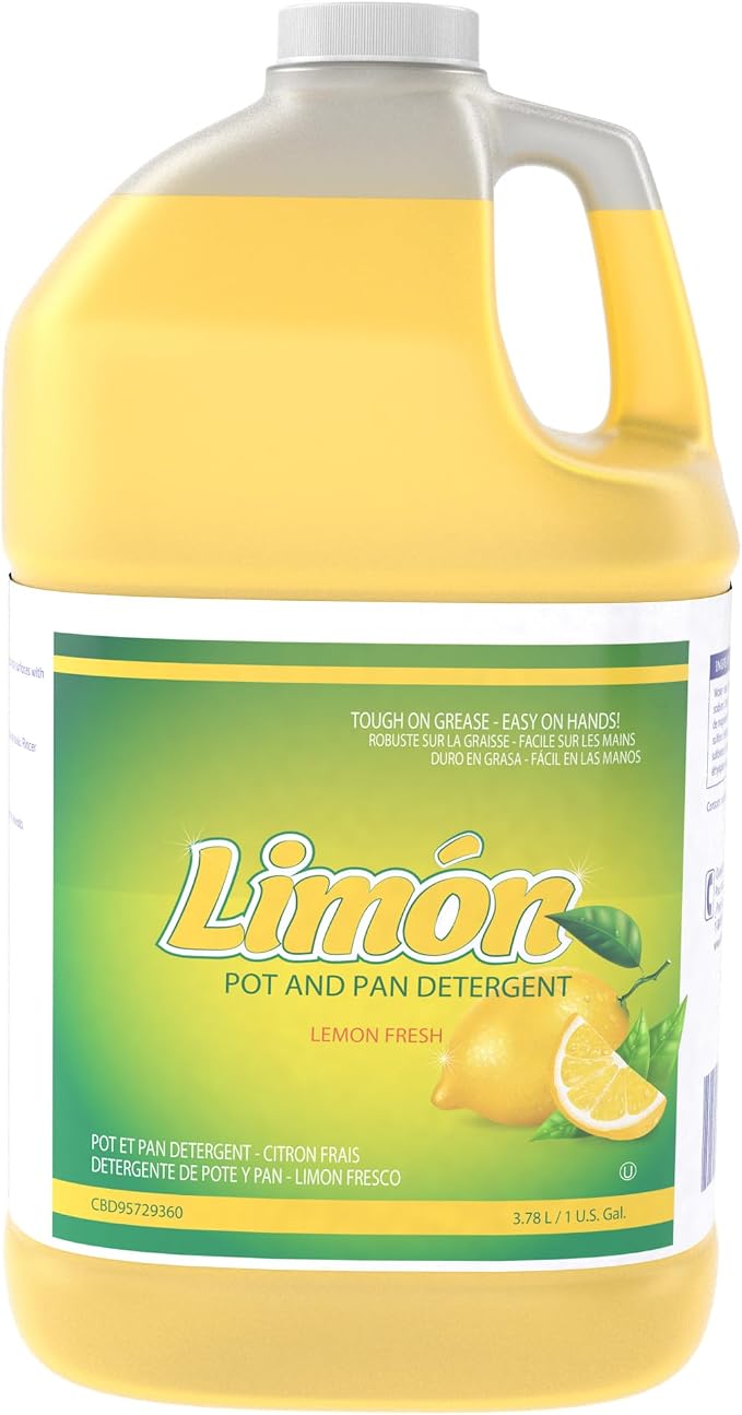 Diversey Limon Pot & Pan Detergent - Tough On Grease, Easy On Hands - High-Sudsing Liquid Dish Soap Concentrate, Lemon Fresh Scent, 1-Gallon