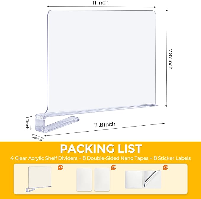 JOY DECOR 2 Pack Acrylic Clear Shelf Dividers - Image 2