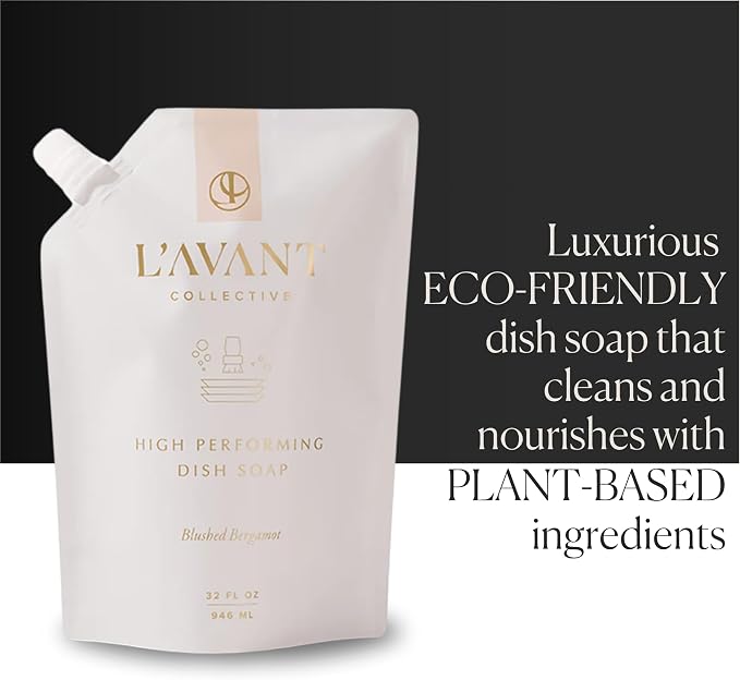 L'AVANT Natural Dish Soap Refill, Plant-Based, 32 Fl Oz, Blushed Bergamot | Plant-based, non-toxic formula, grease-cutting power, gentle on hands, Blushed Bergamot scent, cruelty-free, 32 fl oz refill