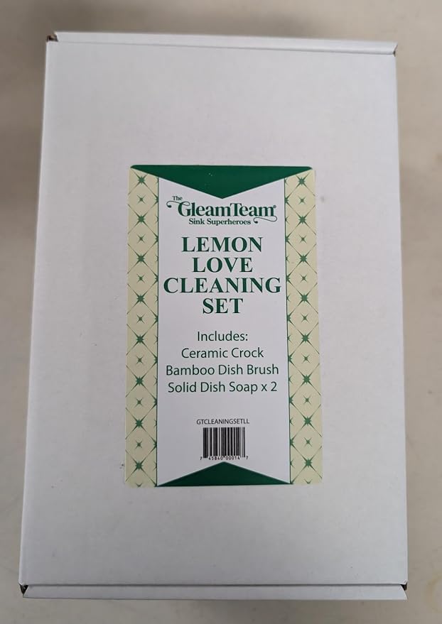 Star Kitchen & Home Gleam Team Cleaning Set - Lemon Love | natural, long lasting dish soap bar with crock and brush