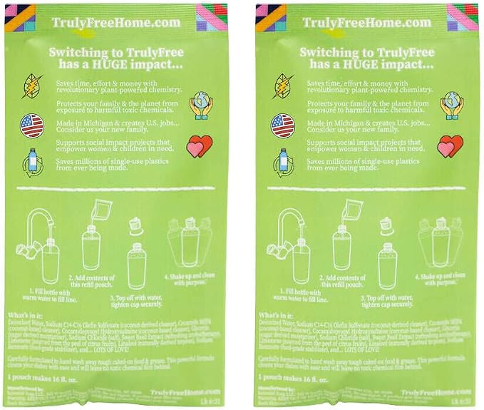 Truly Free Non Toxic Dish Soap Kit | Natural Concentrated Dishwashing Liquid - Sweet Basil Scent | Organic Plant-Based | Family Safe - Eco-Friendly Formula | 16 fl oz