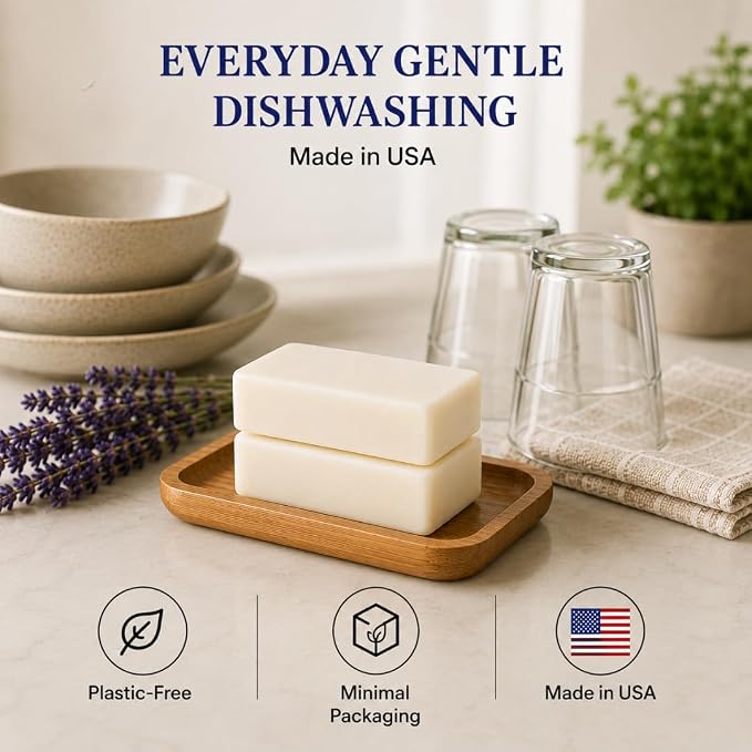 KELEBS 2 Dish Soap Bars | Lavender Essential Oil Formula | Natural & Organic Ingredients | Gentle on Hands | For Plant-Based Kitchens & Light Dishwashing | Biodegradable | No Overpour | Value Pack