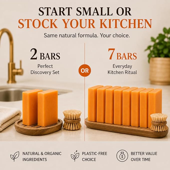KELEBS 2 Dish Soap Bars | Citrus Essential Oil Formula | Natural & Organic Ingredients | Gentle on Hands | For Plant-Based Kitchens & Light Dishwashing | Biodegradable | No Overpour | Value Pack