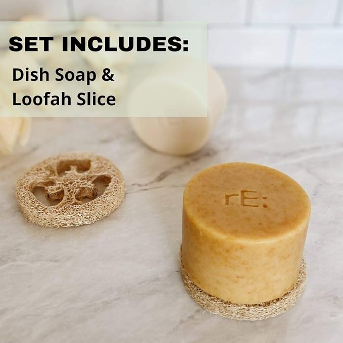 rE: REKURATOR Dishwashing Soap with Loofah Holder – Eco-Friendly, Gentle, Plant-Based Dish Bar , No Artificial Dyes or Fragrance (Unscented) , 5.1 oz