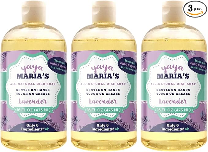 Yaya Maria's Natural Liquid Dish Soap, Only 6 Ingredients, 100% Nontoxic, Compare to Any Other Dish Soap, 3-Pack (Lavender)