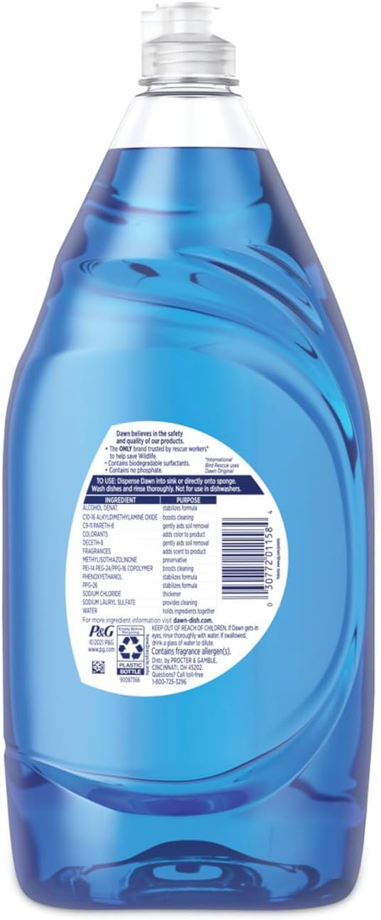 Dawn Ultra Liquid Dish Soap Degreaser, Original Scent, 38 Fl Oz bundled with Heavy Duty Scotch Brite Sponge