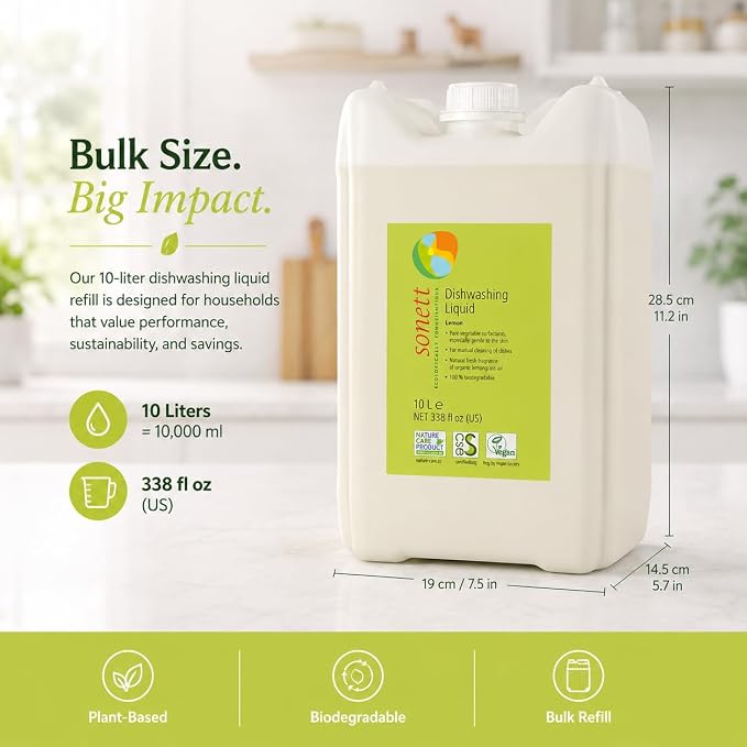 Sonett Organic Dishwashing Liquid Lemon 100% Biodegradable - 2.6 gal/ 10L (Pack of 1)