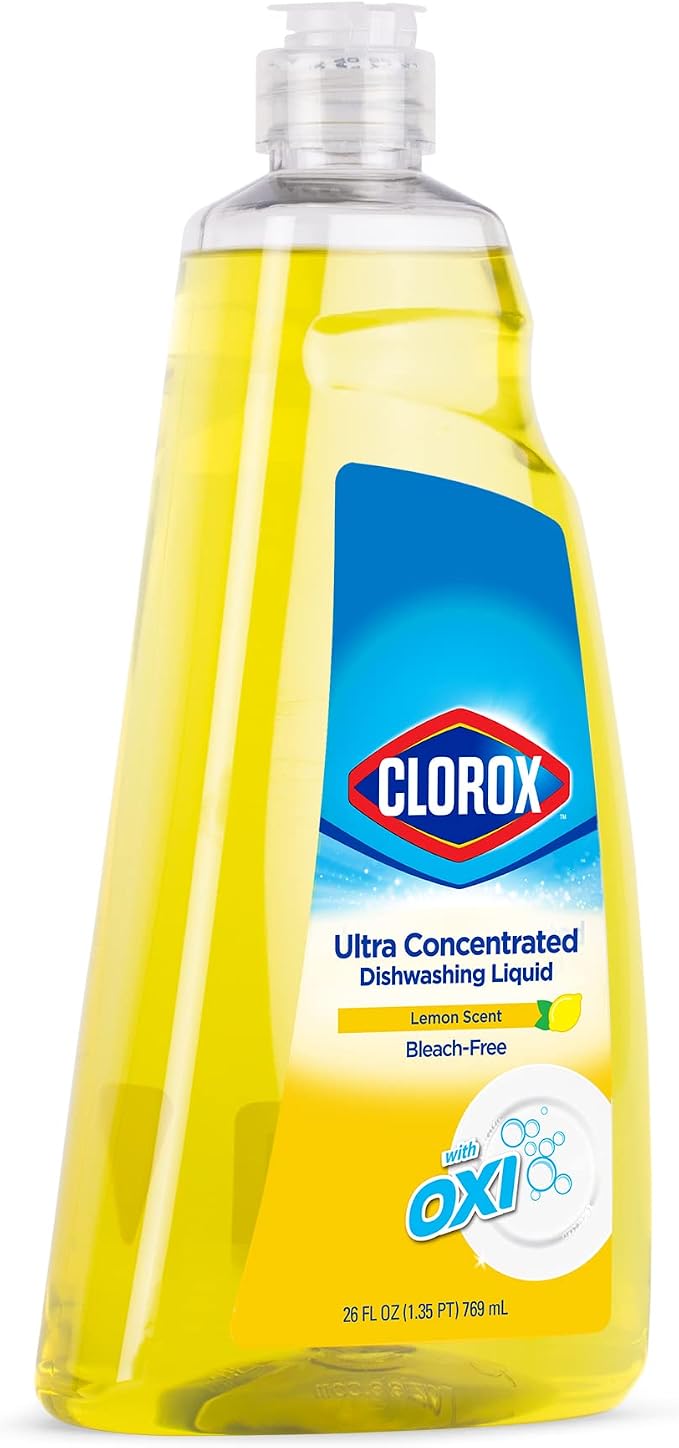 Clorox Ultra Concentrated Dish Soap with OXI, Lemon Scent, 26 Fl Oz | Bleach-free formula, dermatologist tested, cuts grease on contact, tough on baked-on stains
