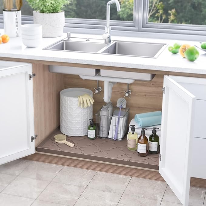 SIKADEER 40" x 22" Under Sink Mat Waterproof, Silicone Mat Kitchen Drawer Shelf - Image 2