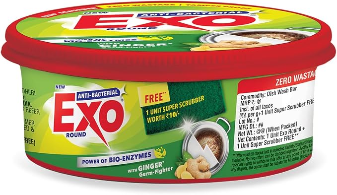 EXO Cyclozan Dish Wash Bar - Round, 500g Box with free scrubber