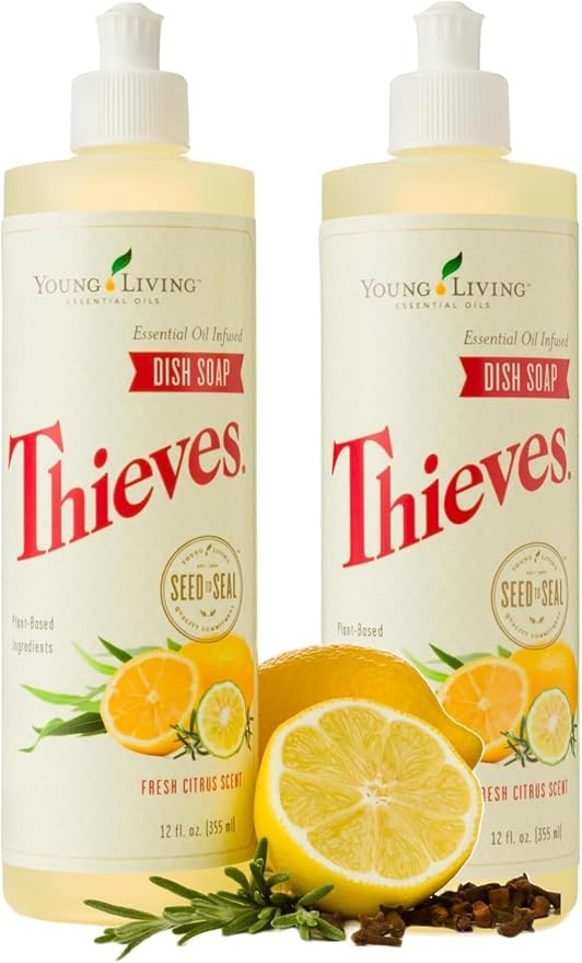 Young Living Thieves Dish Soap | 12 oz | Plant Based Dishwashing Liquid | Formulated with Lemon, Premium Essential Oils, and Water | Gentle on Hands | Ideal for Cleaning Dishes | 2 Pack