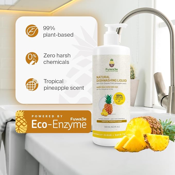Fuwa3e Natural Dish Soap Pineapple (3 Pack) & Bathroom Toilet Cleaner (3 Pack)