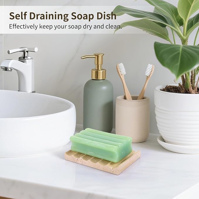 Dish Soap Marble Natural, Tray Soap Marble Luxurious for Shower, Holder Soap Stone Self-Draining, Texture Natural Unique, Rectangle Ring Jewelry for Bathroom and Kitchen Use
