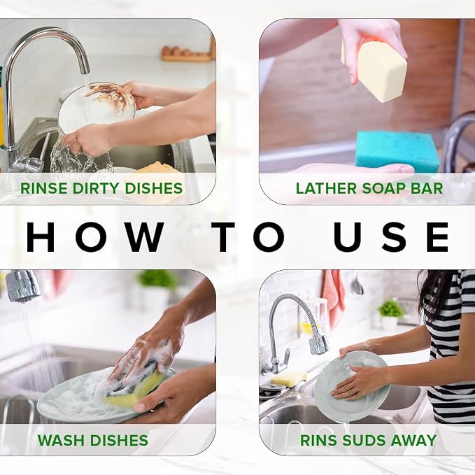 Natural Non-Toxic Dish Washing Soap - Dyes And Fragrance Free - Vegan Cruelty-Free Eco-Friendly And Zero Waste Dishwashing Handmade Solid Bar Soaps Detergent & Biodegradable (Unscented Bundle)
