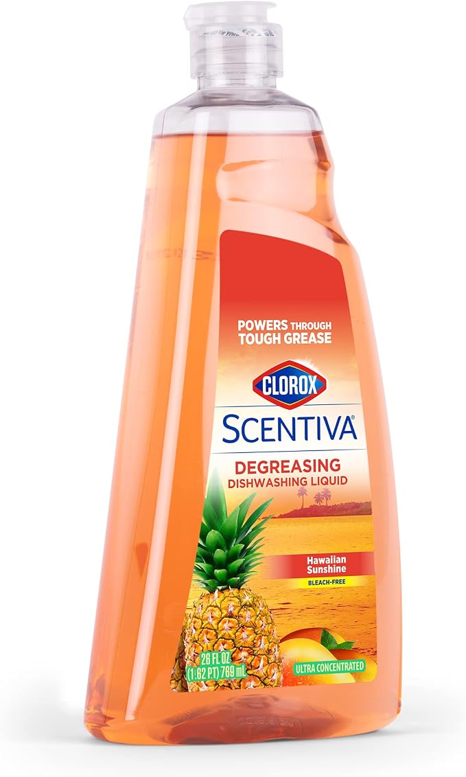 Clorox Scentiva Liquid Dish Soap, Hawaiian Sunshine Scent, 26 Fl Oz | Ultra-concentrated formula, bleach-free, cuts through food residue, gentle on hands