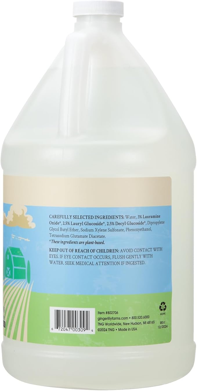 Ginger Lily Farms Botanicals Plant-Based Foaming Spray Dish Soap, Concentrated Formula with Max Grease Cleaning Power, Cruelty-Free, Fragrance-Free, 1 Gallon (Pack of 4)