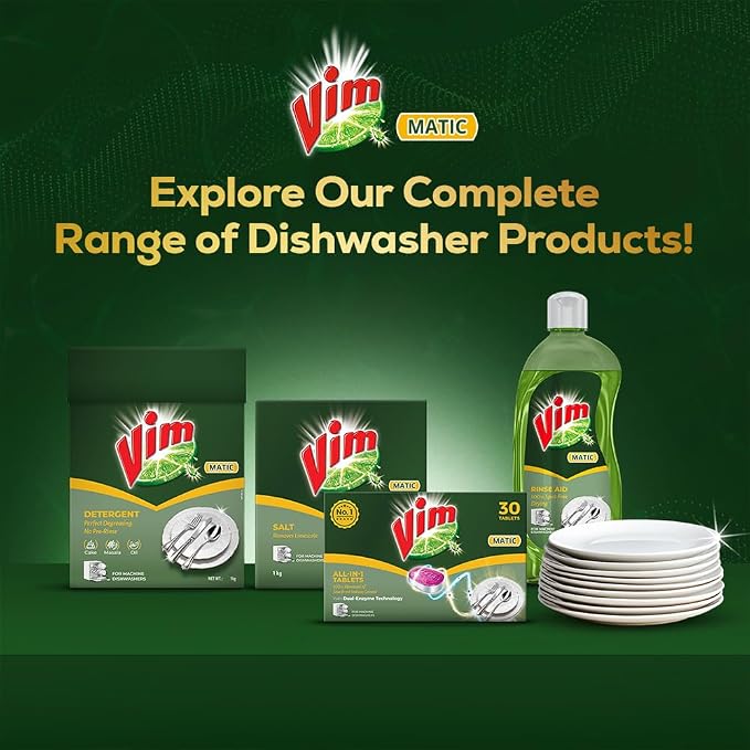 Vim Matic Dishwasher All-In-One Tablets (Pack of 30) I Removes Tough Indian Grease I Designed By India's No.1 Dishwashing Brand.