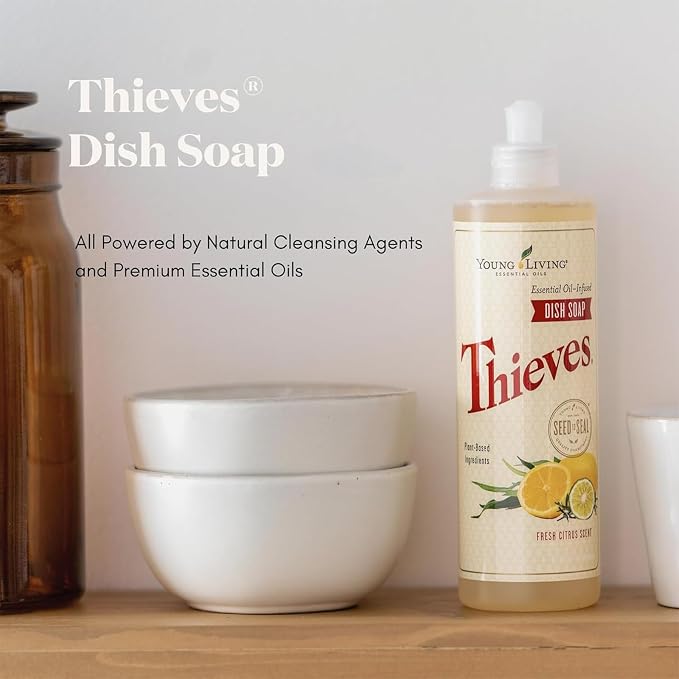 Young Living Thieves Dish Soap | 16 oz | Plant Based Dishwashing Liquid | Formulated with Lemon, Premium Essential Oils, and Water | Gentle on Hands | Ideal for Cleaning Dishes | 2 Pack