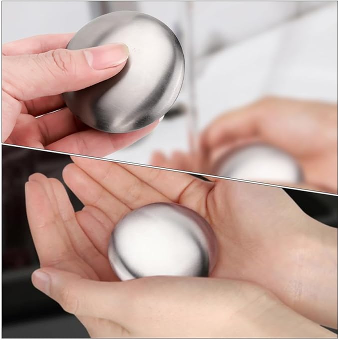 LIOOBO Stainless Steel Soap for Kitchen Odor Removal, Creative Round Design with Smooth Surface and No Burrs, Effective Stainless Steel Deodorant Soap for Fridge and Food Smell