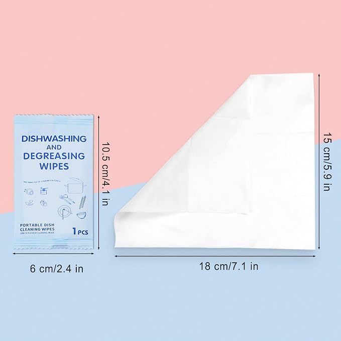 Portable Cleaning Wipes, 100 Count Dish Soap Disposable Wipes | Individually Wrapped Dish Wipe for Travel and Camping Quick Cleaningups