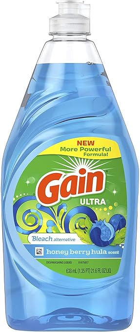 Gain Ultra Bleach Alternative Dishwashing Liquid Dish Soap, Honey Berry Hula Scent - 21.6 Fluid Ounce (Pack of 4)