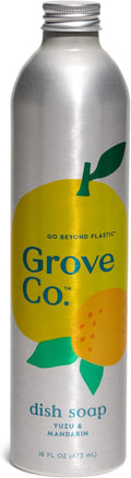 Grove Co. Dish Soap Refill, 1 x 16 fl oz Refill, Yuzu & Mandarin | Plastic-Free; Removes Stuck on Food; USDA Biobased; 98% plant-based ingredients; Natural Fragrance