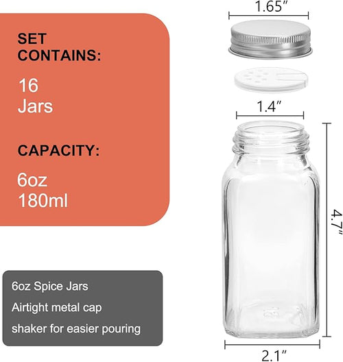 16 Pack 6 oz Glass Spice Jars - Image 2