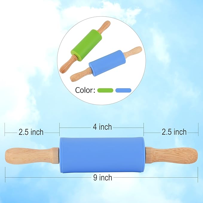 Mini Silicone Rolling Pin for Kids, Non-stick Surface Wood Handle, 9 Inch 6 Pack - Image 3