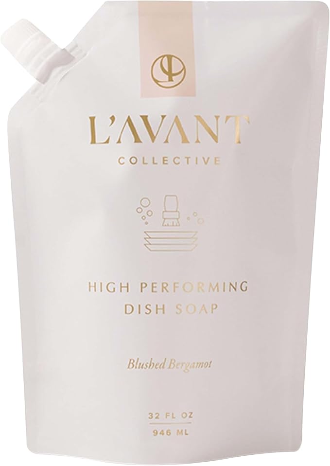 L'AVANT Natural Dish Soap Refill, Plant-Based, 32 Fl Oz, Blushed Bergamot | Plant-based, non-toxic formula, grease-cutting power, gentle on hands, Blushed Bergamot scent, cruelty-free, 32 fl oz refill