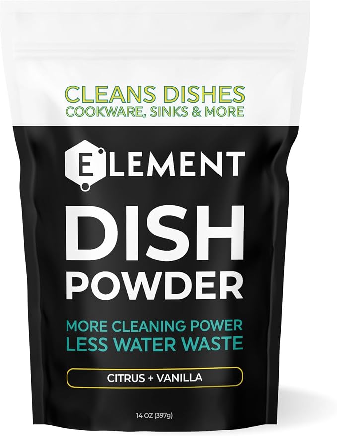ELEMENT Dish Powder | Grease-Fighting Dish Soap | No Harsh Chemicals, Liquidless, Plastic-Free | Plant-Based Pouch (14 OZ Pouch, Citrus + Vanilla)