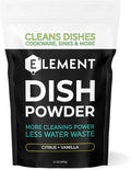 ELEMENT Dish Powder | Grease-Fighting Dish Soap | No Harsh Chemicals, Liquidless, Plastic-Free | Plant-Based Pouch (14 OZ Pouch, Citrus + Vanilla)