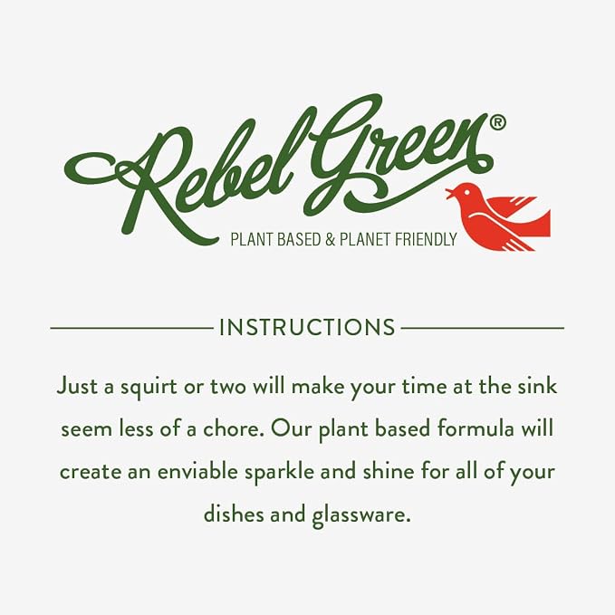 Rebel Green Ultra Clean Dish Soap, Plant-Derived Dishwashing Soap | Liquid Dish Soap for Grease and Tough Messes, No Harsh Chemicals, Unscented, 16 fl oz, 2 Pack