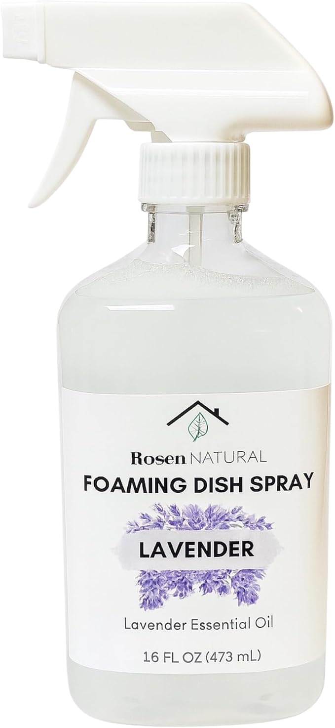 Lavender Foaming Dish Spray — Plant-Based, Non-Toxic & Hypoallergenic Cleaner, Powerful Foaming Action Cuts Grease, Spray • Wipe • Rinse, 16 fl oz