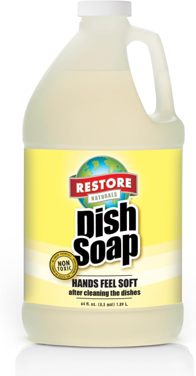 Restore Naturals Non Toxic Liquid Dish Soap - 64 Fl Oz - Plant Based | Biodegradable | Gentle Formula | Cruelty Free | Made in the USA - 2 Pack
