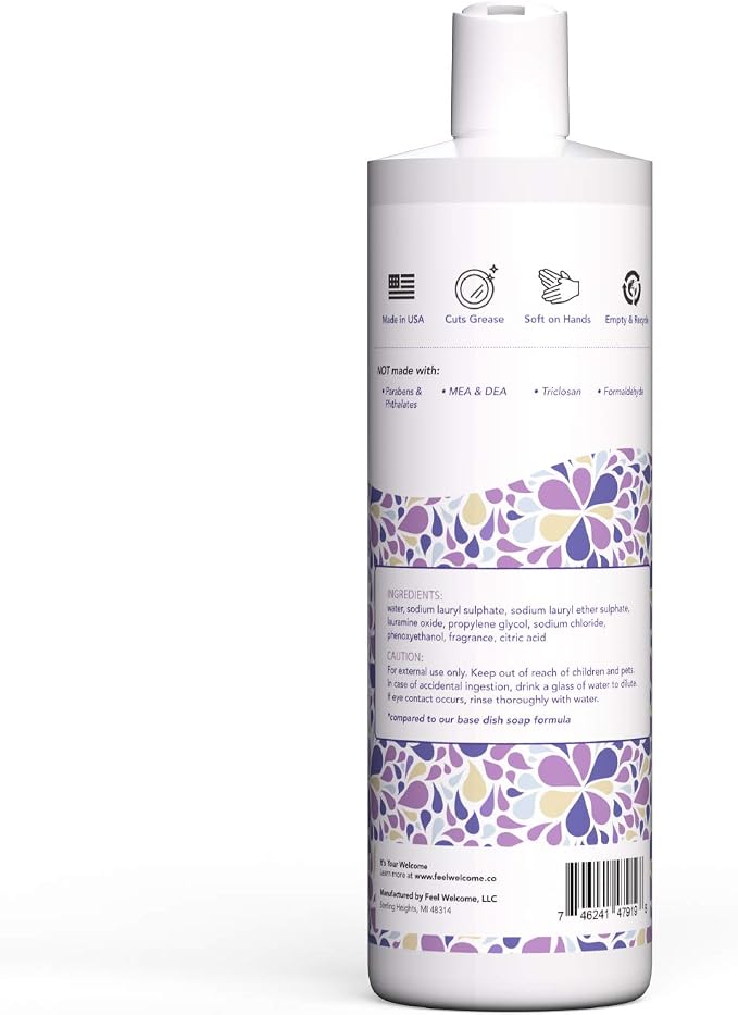 WELCOME Dish Soap - Cuts Grease - Soft on Hands - Paraben & Phthalate Free - Made in the USA - Sea Salt and & Lotus (16oz) 2 Pack