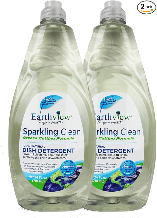 Fragrance Free, Free & Clear, Liquid Dish Soap, 2 Pk/ 24 oz |For Environmental Sensitivities (MCS, EI, free of MI, Sulfate, SLS) Sensitive Skin, Free and Clear, Plant Based, Unscented