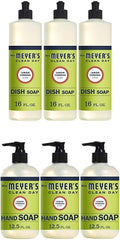 Mrs. Meyer’s Clean Day Liquid Dish Soap, Lemon Verbena, 16 Fl Oz, Pack of 3 and Liquid Hand Soap, Lemon Verbena Scent, 12.5 Fl Oz, Pack of 3