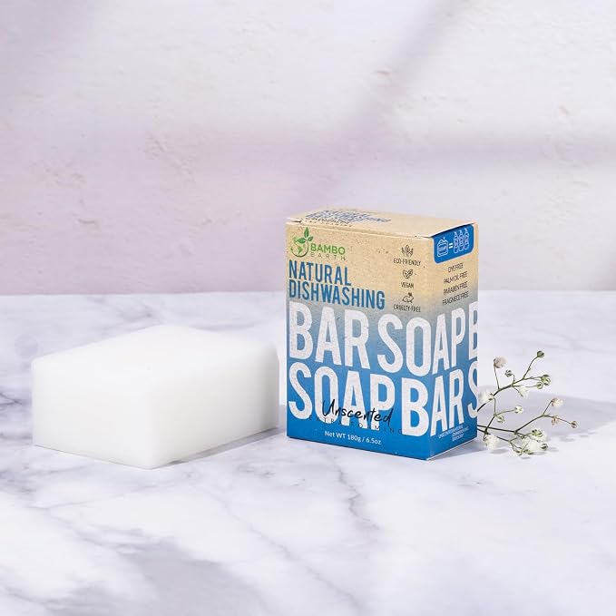 Natural Non-Toxic Dish Washing Soap - Dyes And Fragrance Free - Vegan Cruelty-Free Eco-Friendly And Zero Waste Dishwashing Handmade Solid Bar Soaps Detergent & Biodegradable (Unscented Single)
