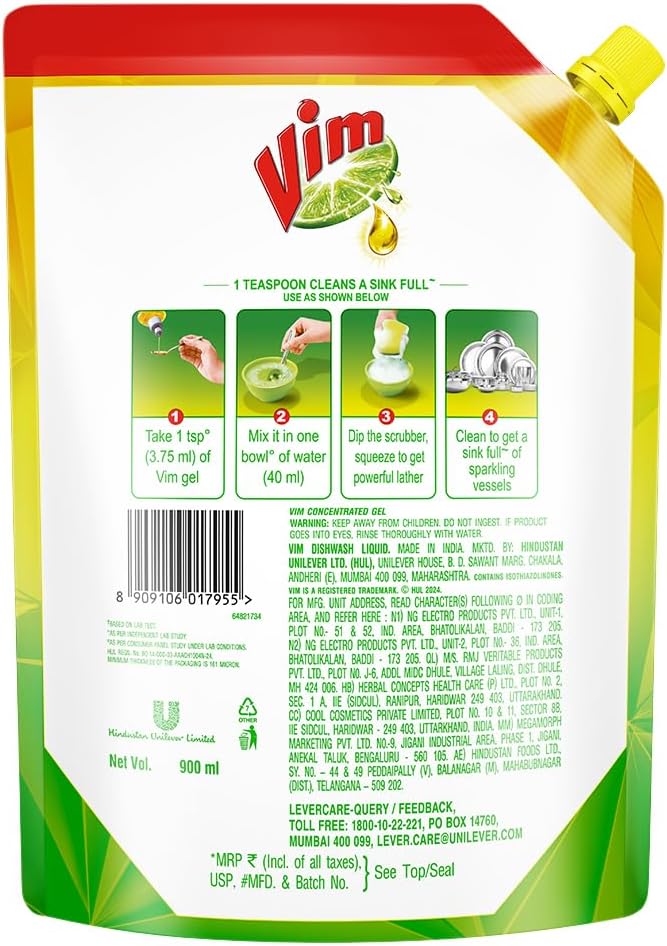 Vim Dishwash Gel - Lemon - 1 L