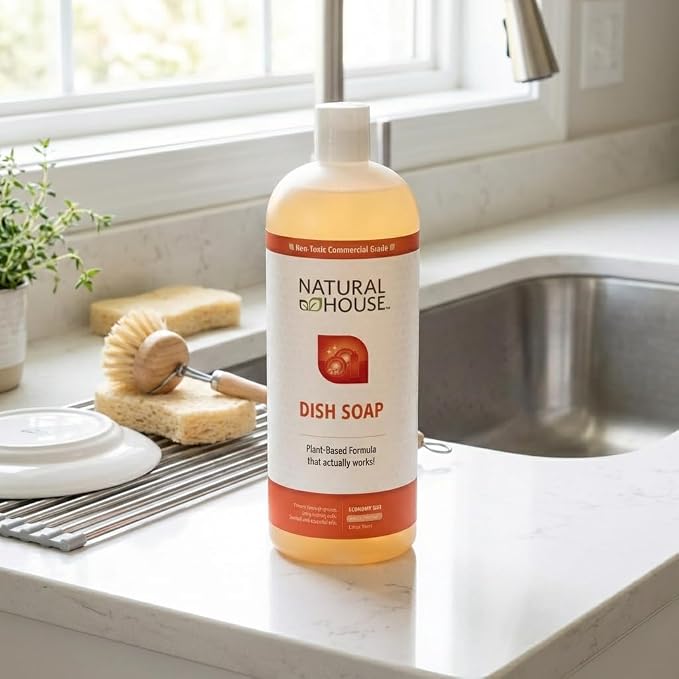 Natural House Scrubby - Plant-Based Enzyme Hand Dish Soap Refill Bulk - Cuts Grease, Gentle on Hands - Septic-Safe, Plumbing-Friendly - Citrus Scent - 128 oz