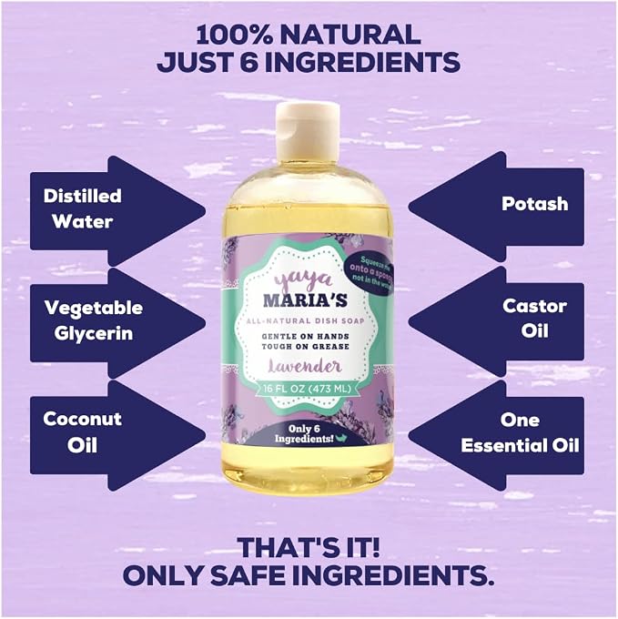 Yaya Maria's Natural Liquid Dish Soap, Only 6 Ingredients, 100% Nontoxic, Compare to Any Other Dish Soap, 3-Pack (Lavender)
