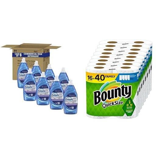 Dawn Professional Dishwashing Liquid Soap Detergent, Bulk Degreaser Removes Greasy Foods from Pots, Pans and Dishes in Commercial Restaurant Kitchens, Regular Scent, 38 oz. (Case of 8) and Bounty Quick-Size Paper Towels, White, 16 Family Rolls = 40 Reg...