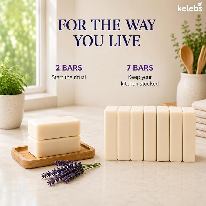 KELEBS 2 Dish Soap Bars | Lavender Essential Oil Formula | Natural & Organic Ingredients | Gentle on Hands | For Plant-Based Kitchens & Light Dishwashing | Biodegradable | No Overpour | Value Pack
