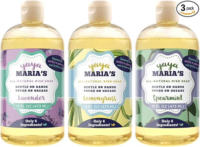 Yaya Maria's Natural Liquid Dish Soap, Only 6 Ingredients, 100% Nontoxic, Compare to Any Other Dish Soap, 3-Pack (Variety Pack)