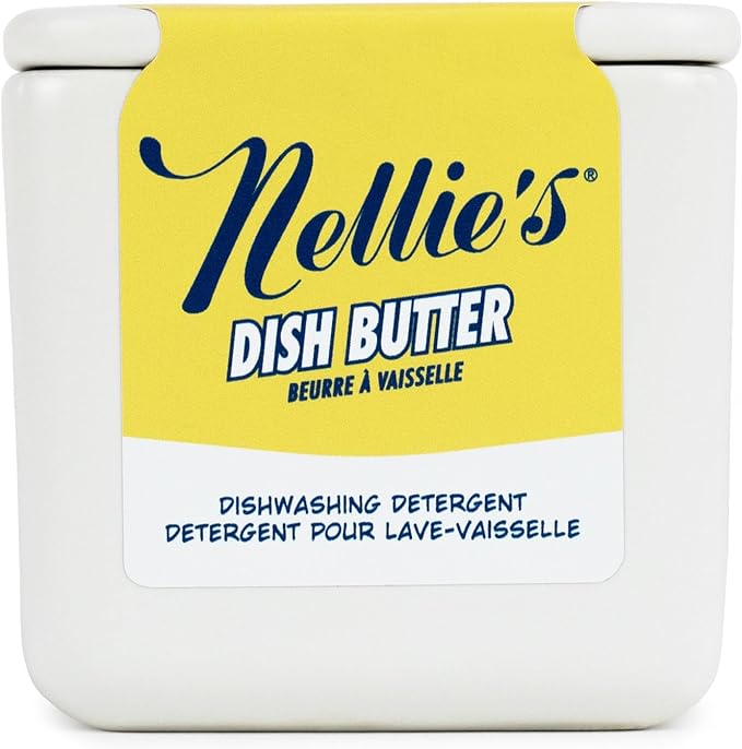 Nellie's Dish Butter | Solid Dish Soap | Lemongrass Scent | Made in Canada | Concentrated Solid Dish Soap, Reusable Ceramic Container, Phosphate-Free, Plastic-Free & Low-Waste Packaging.