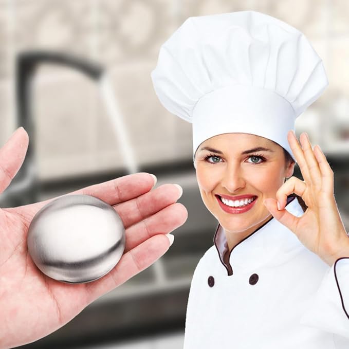 Stainless Steel Odor Absorbing Soap Bar for Kitchen Use, Round Shape with Smooth Surface, Creative Design Odor Removing Tool for Eliminating Fish and Garlic Smell