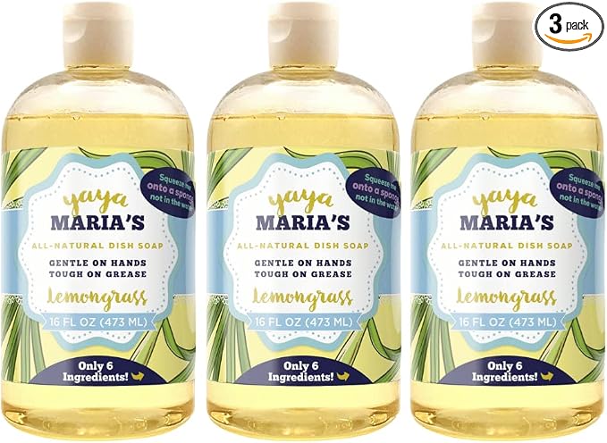 Yaya Maria's Natural Liquid Dish Soap, Only 6 Ingredients, 100% Nontoxic, Compare to Any Other Dish Soap, Lemongrass