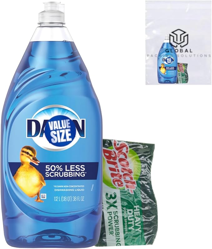 Dawn Ultra Liquid Dish Soap Degreaser, Original Scent, 38 Fl Oz bundled with Heavy Duty Scotch Brite Sponge